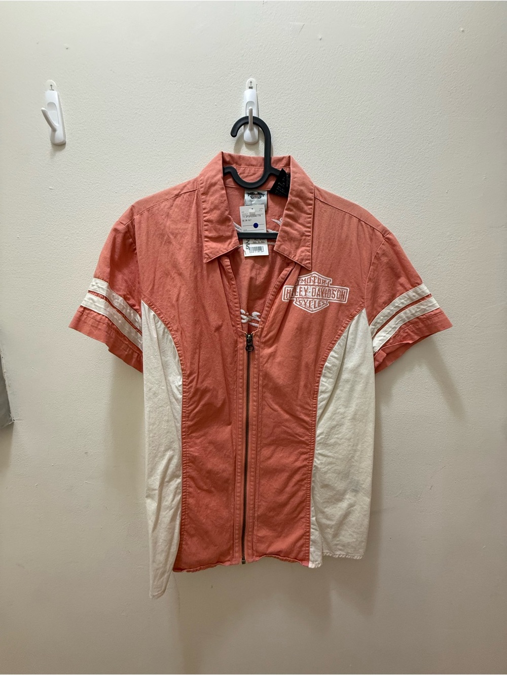 Harley-Davidson Coral and White Zip Front Shirt